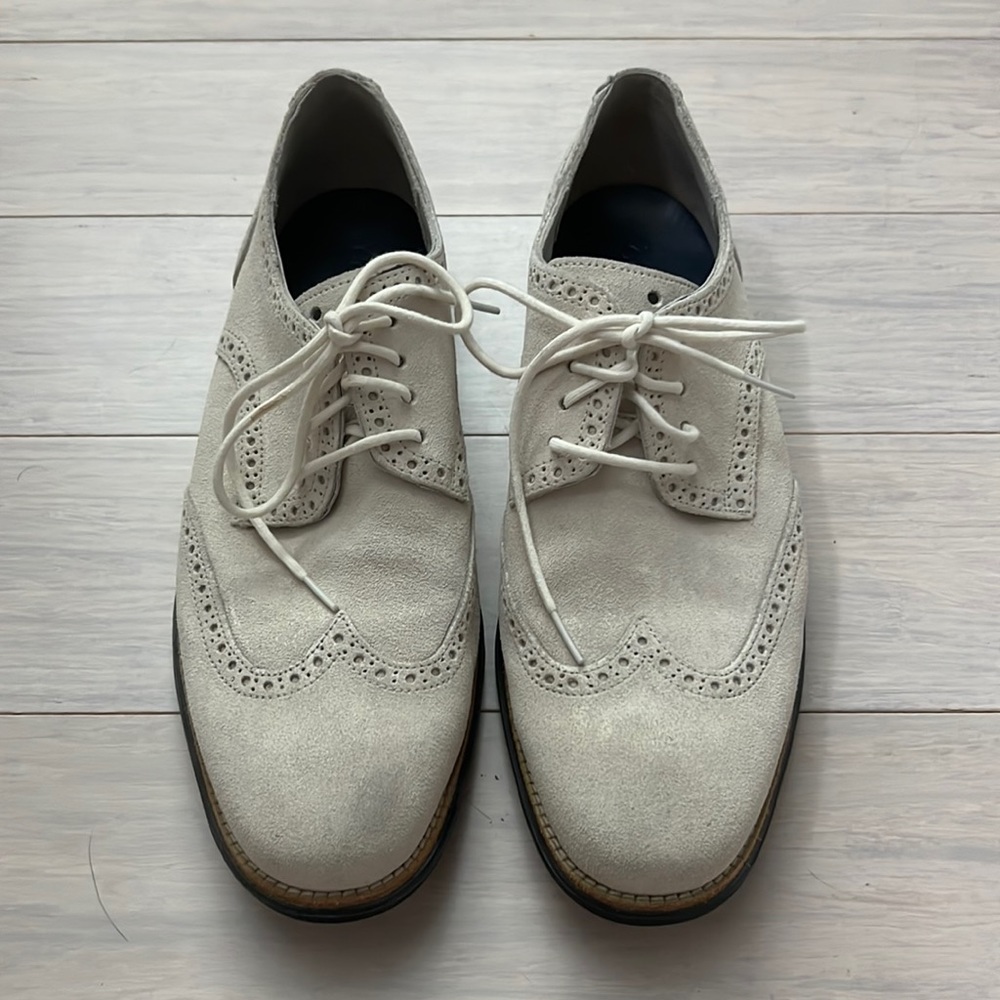 Men’s Cole Haan LUNARGRAND Wingtip Oxford Suede Bone Tan Dress Shoes Size 12